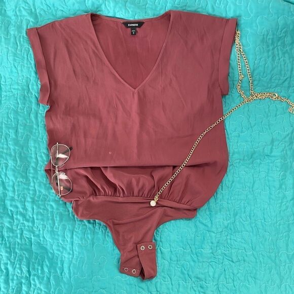 EXPRESS Burgundy Bodysuit - Picture 1 of 5